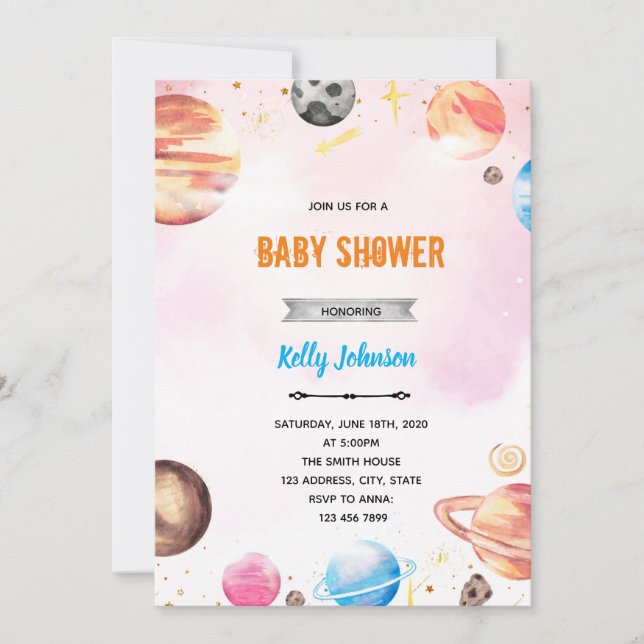Galaxy outer space shower invitation (Front)