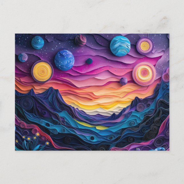 Galaxy Outer Space Stars Planets Abstract Fun Postcard (Front)