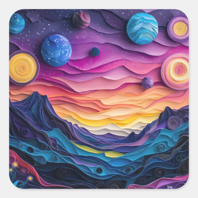 Galaxy Outer Space Stars Planets Abstract Fun Square Sticker (Front)