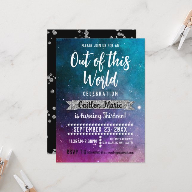 Galaxy Outer Space Teen Birthday Invitation (Front/Back In Situ)