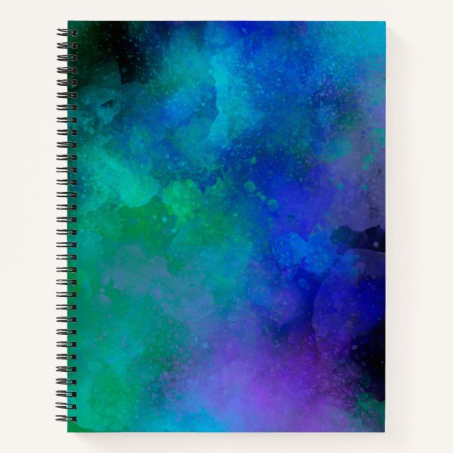 Galaxy Paint Splatter effect blue green Notebook (Front)