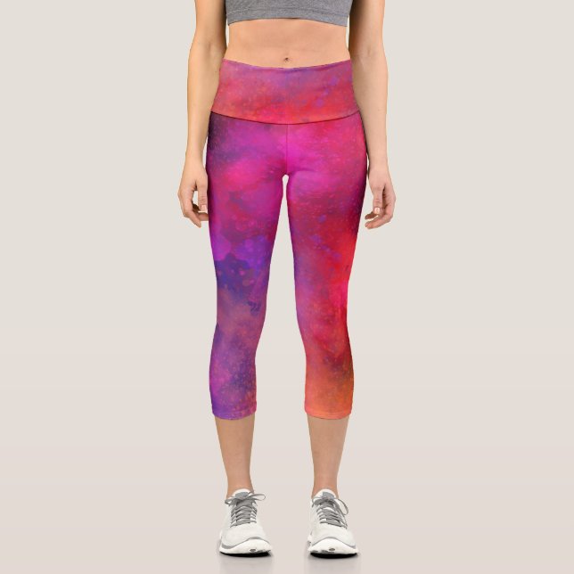 Galaxy Paint Splatter Effect Capri Leggings (Front)