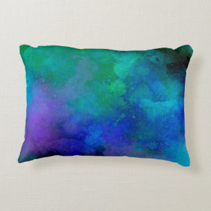 Galaxy Paint Splatter effect Green Blue Decorative Cushion