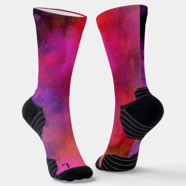 Galaxy Paint Splatter effect Pink Purple Socks (Angled)