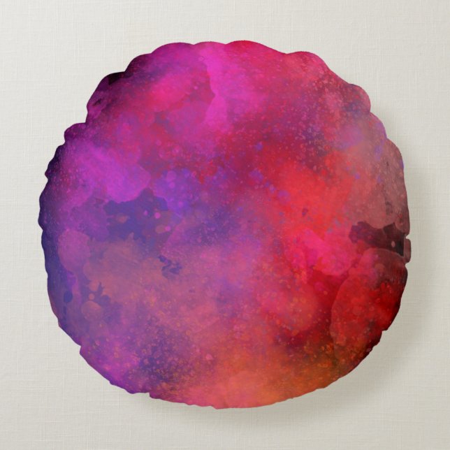Galaxy Paint Splatter effect pink Red Round Cushion (Front)