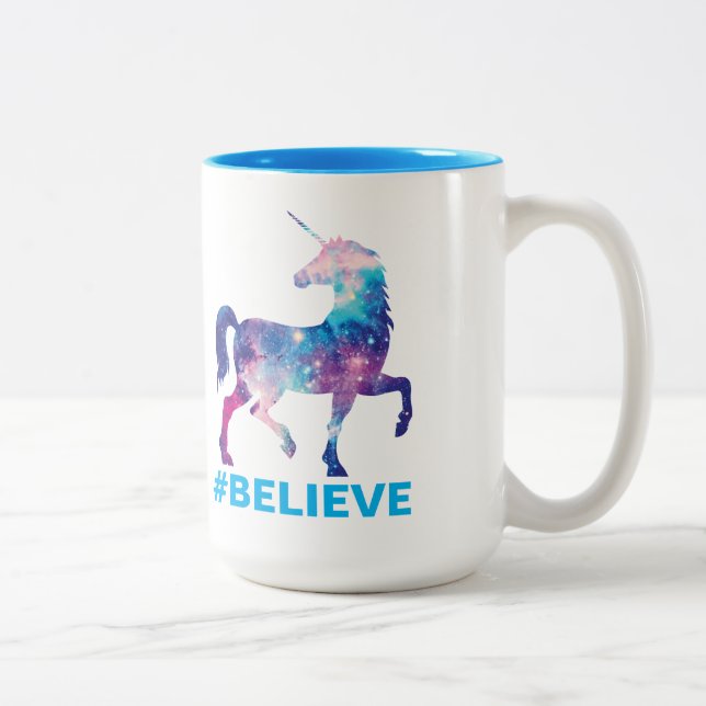 Galaxy Pattern Unicorn Believe Design Two-Tone Coffee Mug (Right)