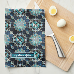 Galaxy pearl snowflakes inspired blue custom name tea towel