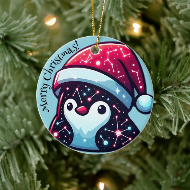 Galaxy Penguin | Cosmic Christmas Ceramic Ornament (Tree)