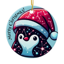 Galaxy Penguin | Cosmic Christmas Ceramic Ornament