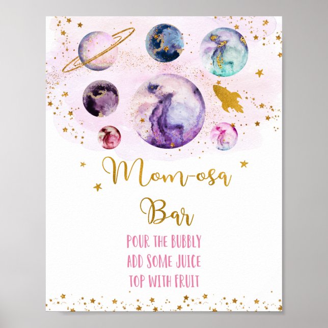 Galaxy Pink Gold Baby Shower Mum-osa Bar Poster (Front)
