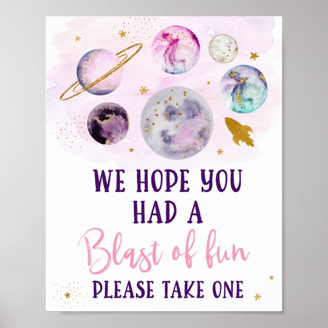 Galaxy Pink Gold Blast Of Fun Birthday Favor Sign (Front)