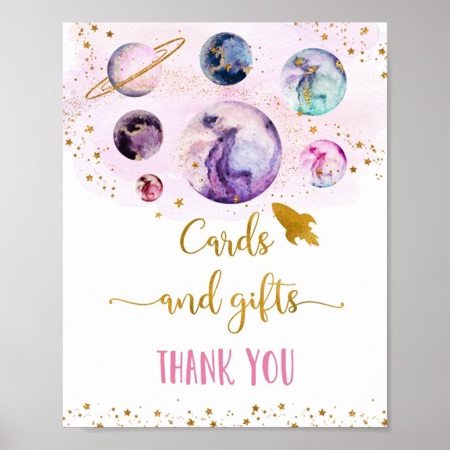 Galaxy Pink Gold Cards & Gifts Birthday Sign (Front)