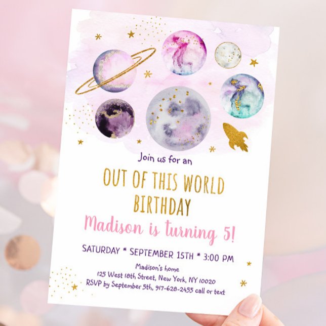 Galaxy Pink Gold Out Of This World Birthday Invitation (Creator Uploaded)