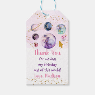 Galaxy Pink Gold Outer Space Birthday Gift Tags