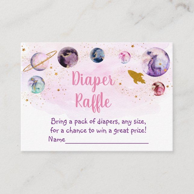 Galaxy Pink Gold Space Baby Shower Diaper Raffle Enclosure Card (Front)