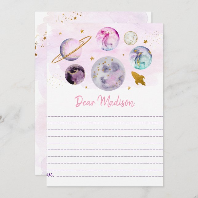 Galaxy Pink Gold Space Birthday Time Capsule Cards (Front/Back)