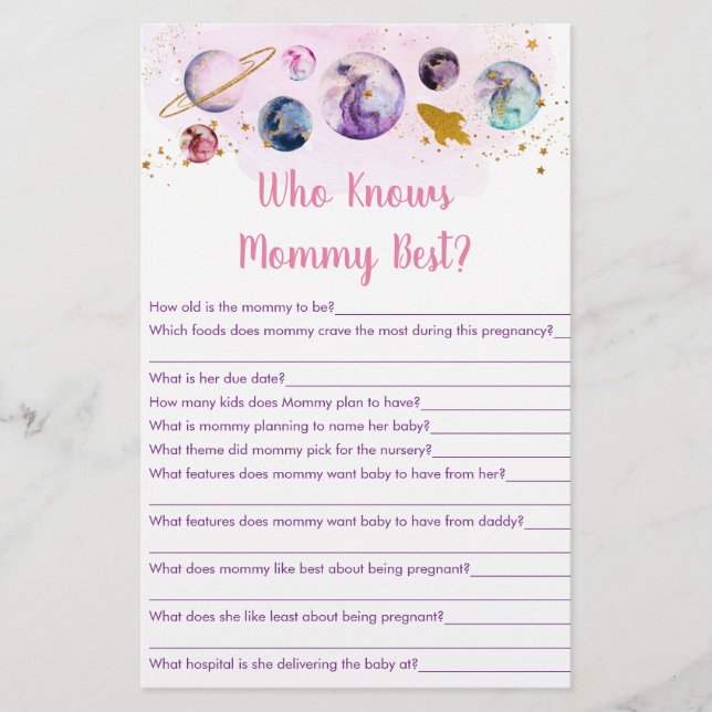 Galaxy Pink Gold Space Who Knows Mummy Best Game (Front)