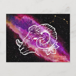 Galaxy Pink Purple Aries Constellation Zodiac Sign Postcard
