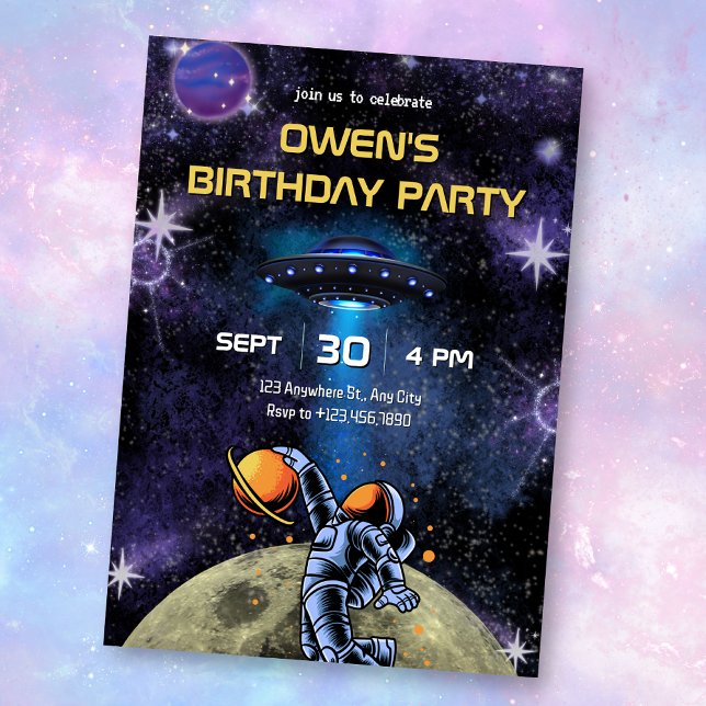 Galaxy Planet Astronaut moon birthday Invitation (Creator Uploaded)