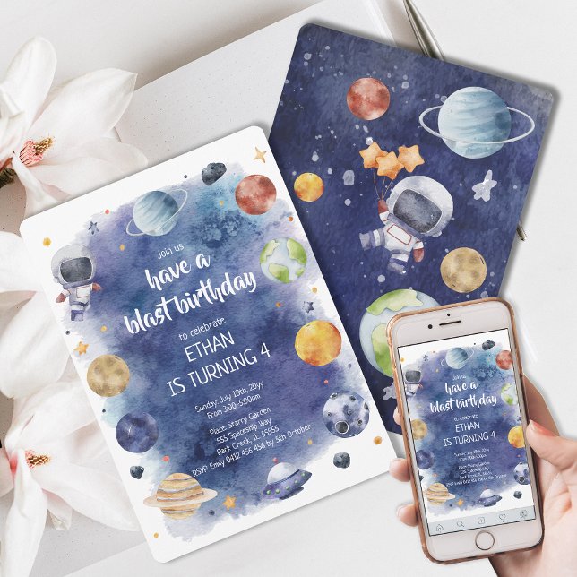 Galaxy Planet Personalise Kids Birthday Party Invitation (Starnight Galaxy Planet Personalize Kids Birthday Party Invitation)