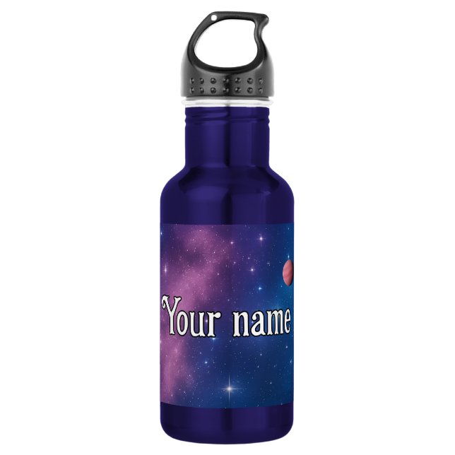 Galaxy Planet Water Bottle – Custom Name (Front)