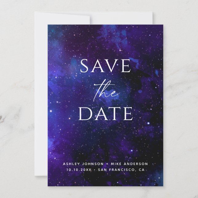 Galaxy Planetarium Wedding | Space Starry Night  Save The Date (Front)