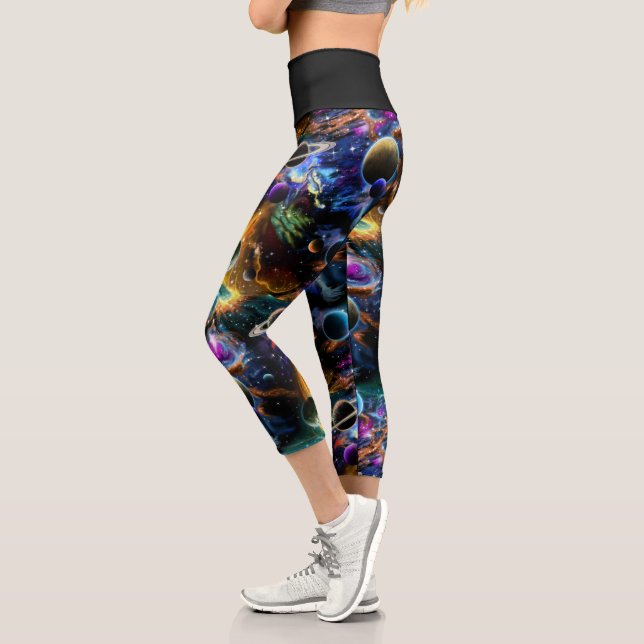 Galaxy Planets and Stars Capri Leggings (Left)