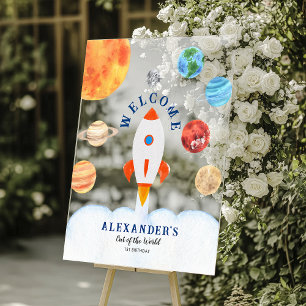 Galaxy Planets and Stars Space Rocket Welcome Acrylic Sign