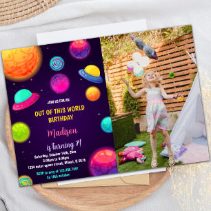 Galaxy Planets Birthday Invitation with Photo