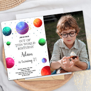 Galaxy Planets Birthday Invitation with Photo