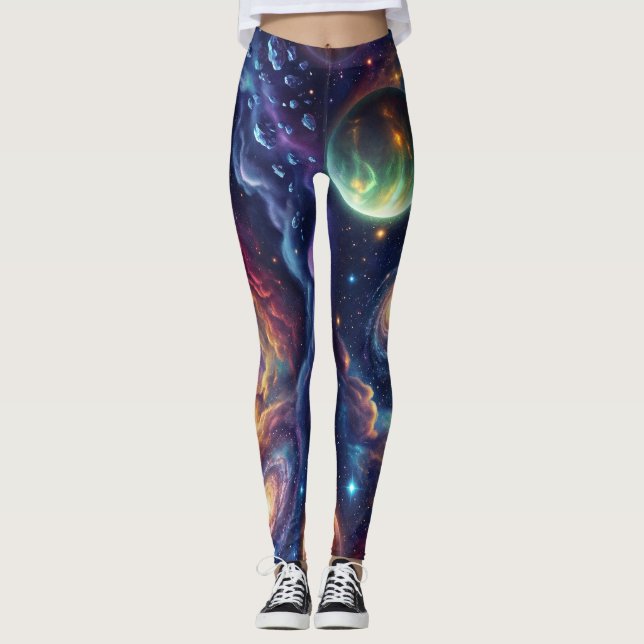 Galaxy Planets Cosmic Pattern Leggings (Front)
