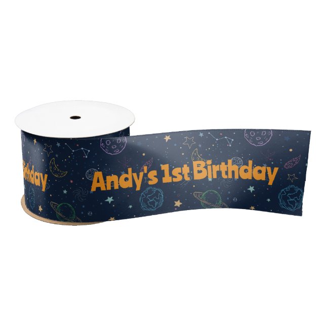 Galaxy Planets & Stars Outer Space Birthday Party Satin Ribbon (Spool)