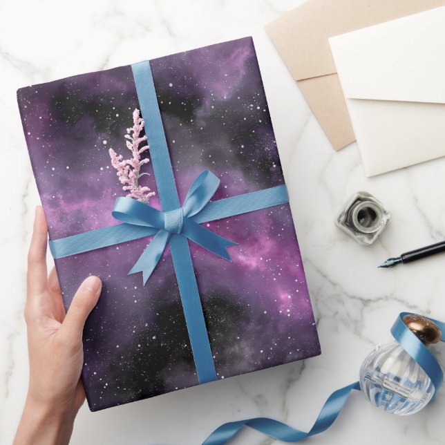 Galaxy Purple Nebula Space Black Abstract Pattern Wrapping Paper (Gifting)