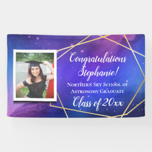Galaxy Purple Photo Graduation Banner Sign