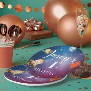 Galaxy Rocket Themed Kids 1st  Birthday Party Paper Plate