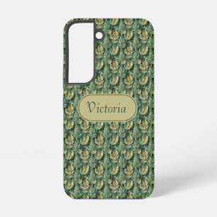 Galaxy S22 Green Leaves Pattern Faux Leather  Samsung Galaxy Case