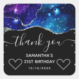 Galaxy Sky & Silver Glitter Agate 21st Birhday Square Sticker