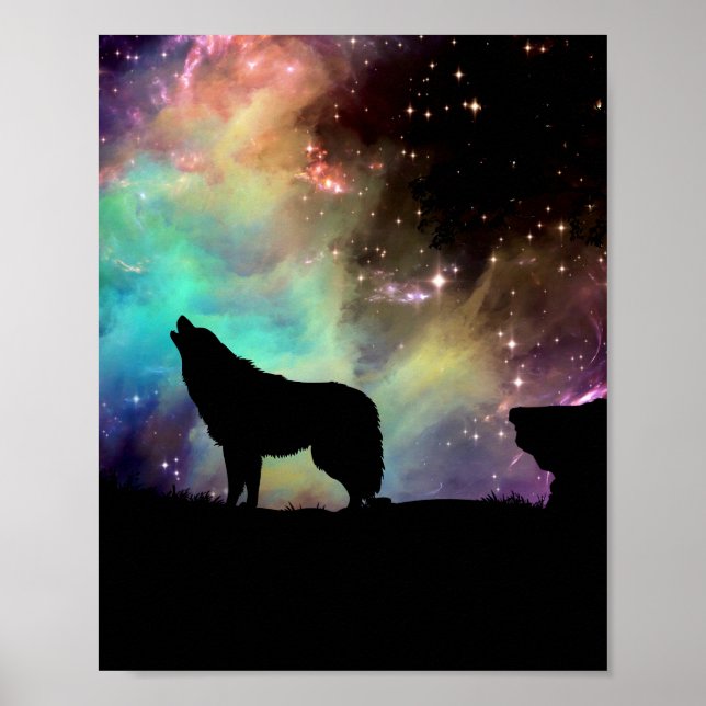 galaxy sky wolf poster (Front)
