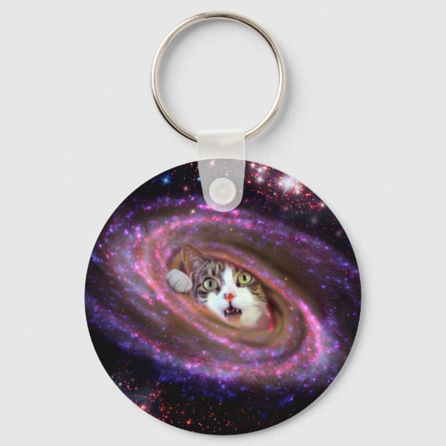 Galaxy Space Cats LOL Funny Keychain (Front)