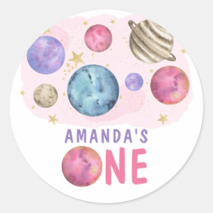 Galaxy Space Girl Birthday Party Classic Round Sticker