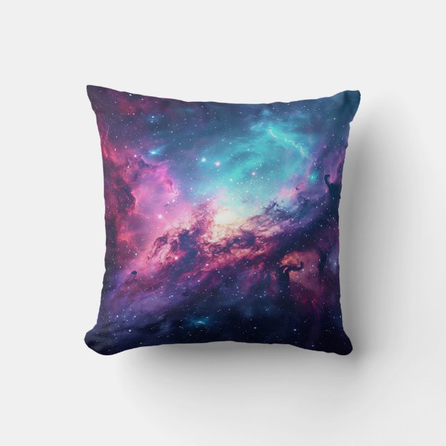 Galaxy space glitter nebula purple pink universe cushion (Front)
