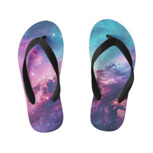 Galaxy space glitter nebula purple pink universe kid's jandals