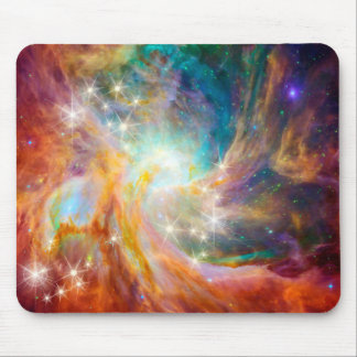 Galaxy Space Nebula Blue Gold Lavender Pink Mouse Pad