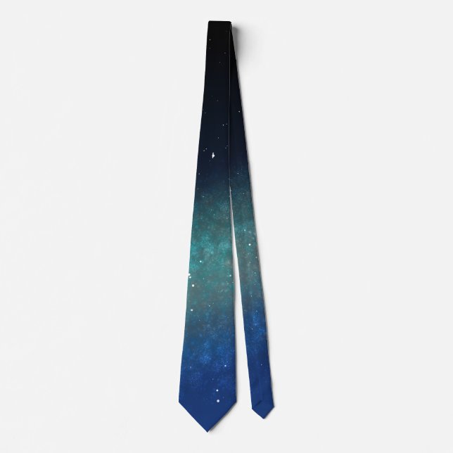 Galaxy Space Nebula Night Sky Blue Green Tie (Front)