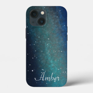 Galaxy Space Nebula Night Sky Green Personalised iPhone 13 Mini Case