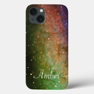 Galaxy Space Nebula Night Sky Personalised Orange iPhone 13 Case