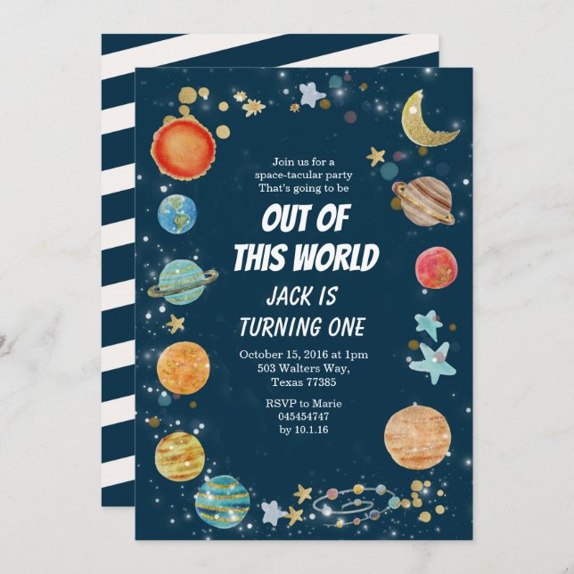 Galaxy Space Party Planet Birthday navy blue Invitation (Front/Back)