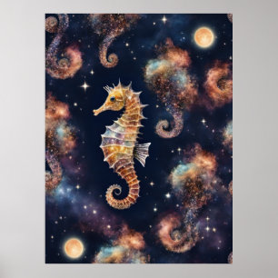 Galaxy Space Seahorse Poster
