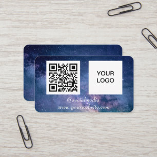 Galaxy Space Social media QR Code Navy Blue Modern Business Card