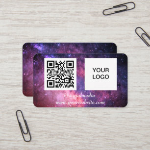 Galaxy Space Social media QR Code Purple Modern Business Card